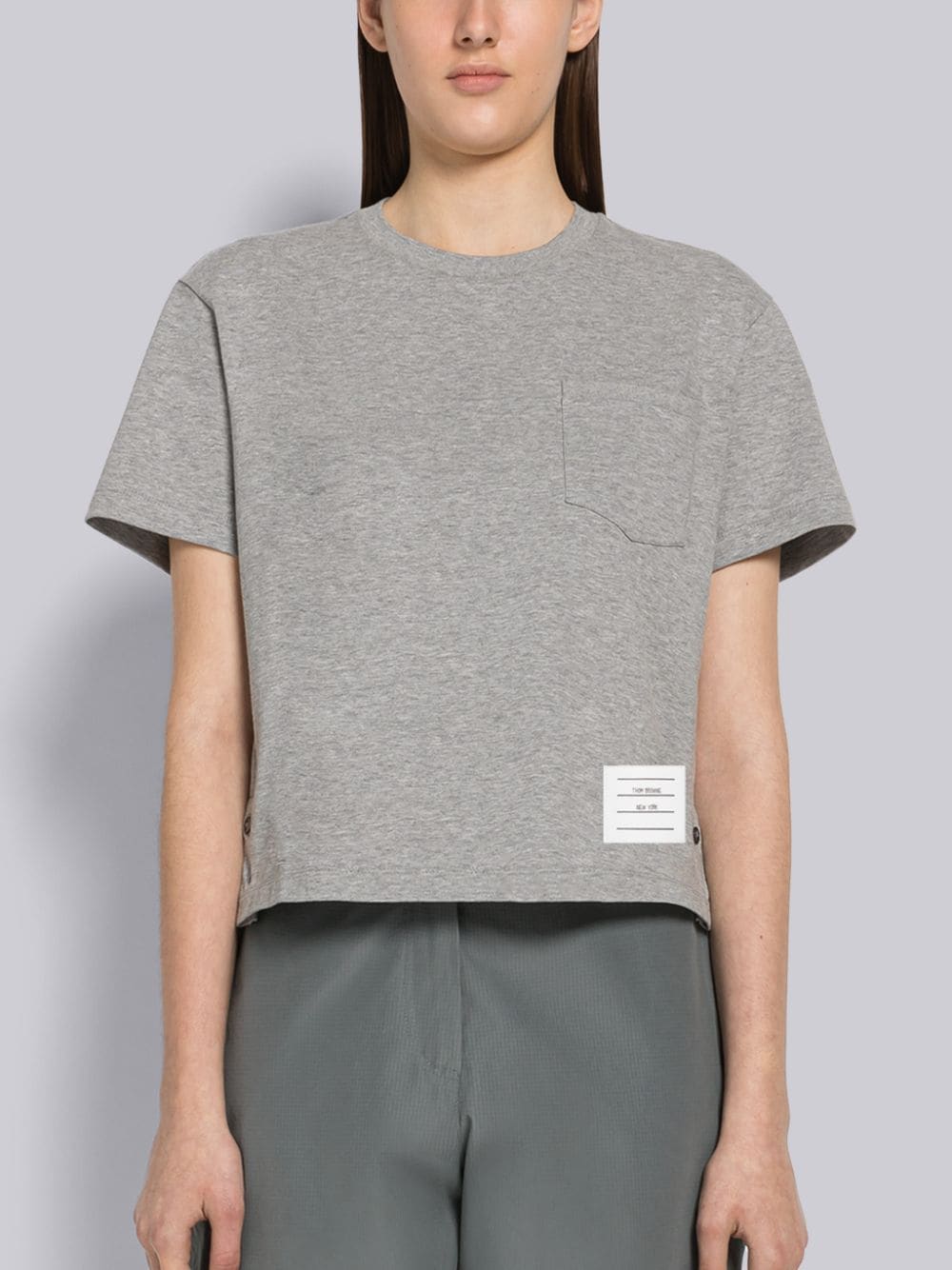 Thom Browne Midweight Jersey Boxy Short Sleeve Pocket Tee In Grey