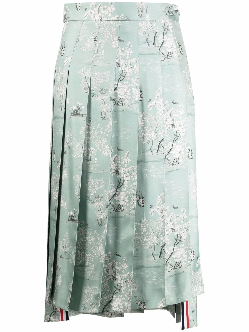 Thom Browne Floral-print Pleated Skirt In Green