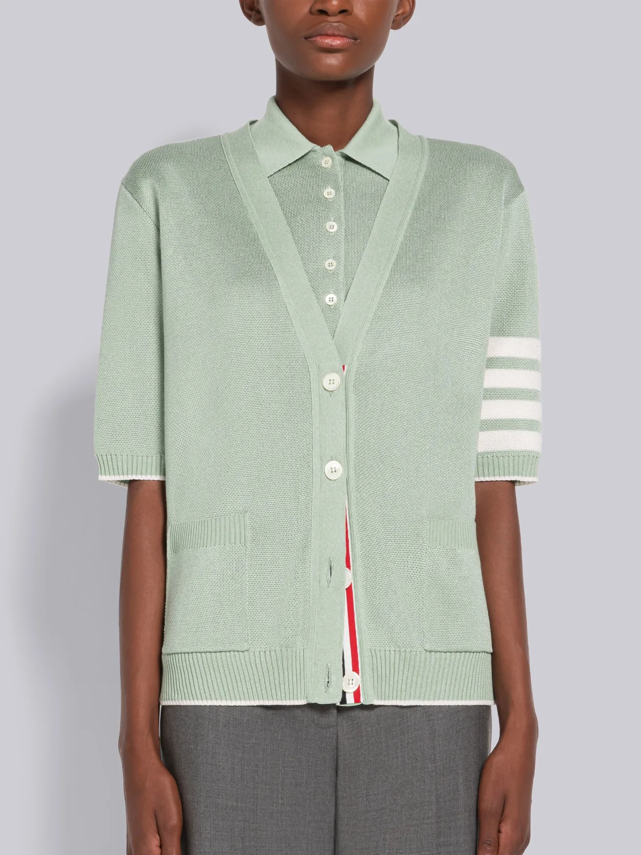 Birdseye Jacquard 4Bar Short Sleeve Cardigan Thom Browne Official