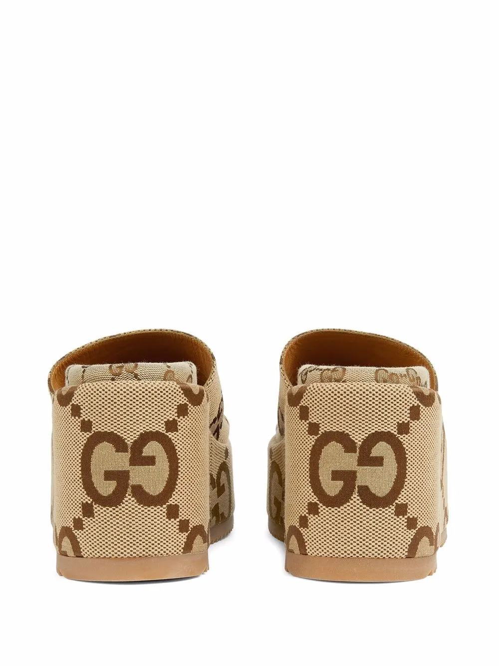 Gucci Angelina Gg-monogram Wedge Slides In Camel Ebony | ModeSens