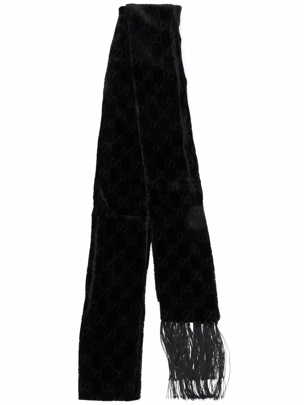 Gucci monogram-pattern fringed-edge scarf - Black
