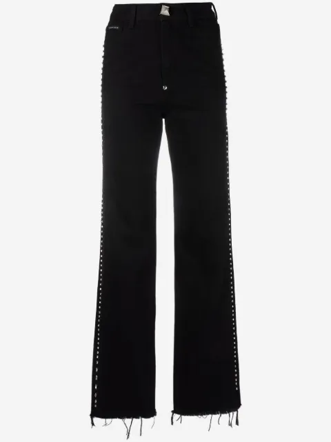 Philipp Plein crystal-embellished wide jeans