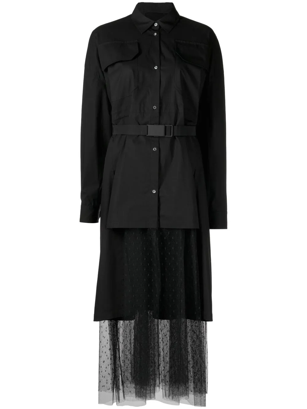 

RED Valentino belted shirt tulle dress - Black