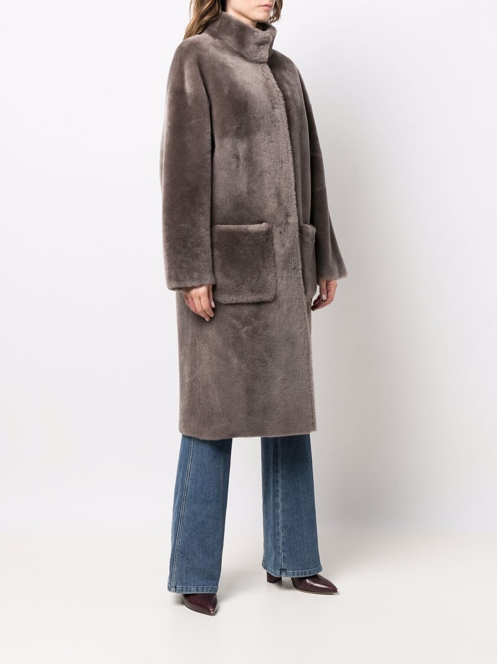 Shop Liska High-neck Shearling Coat In Grey