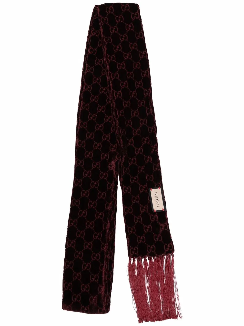 Gucci GG-pattern velvet fringed scarf - Red