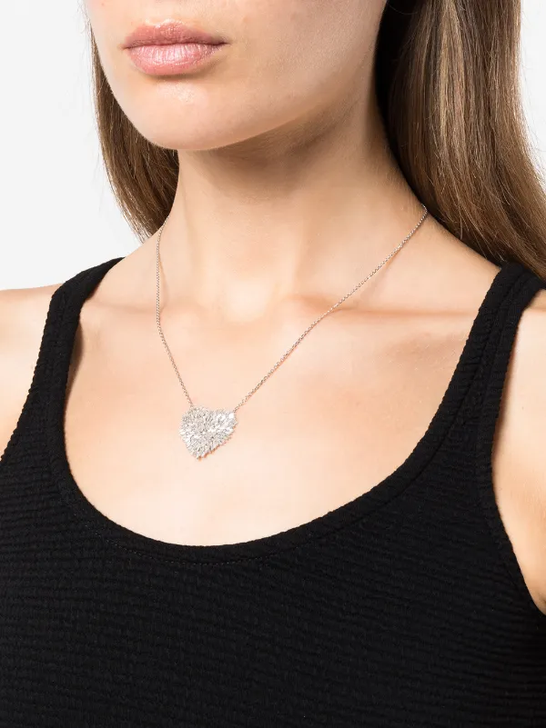 Suzanne Kalan 18kt White gold Heart diamond necklace women 18kt White Gold White Diamond One Size Silver