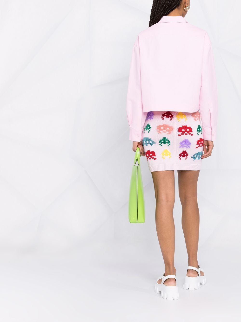 Shop Stella Mccartney Alien Intarsia-knit Mini Skirt In Rosa