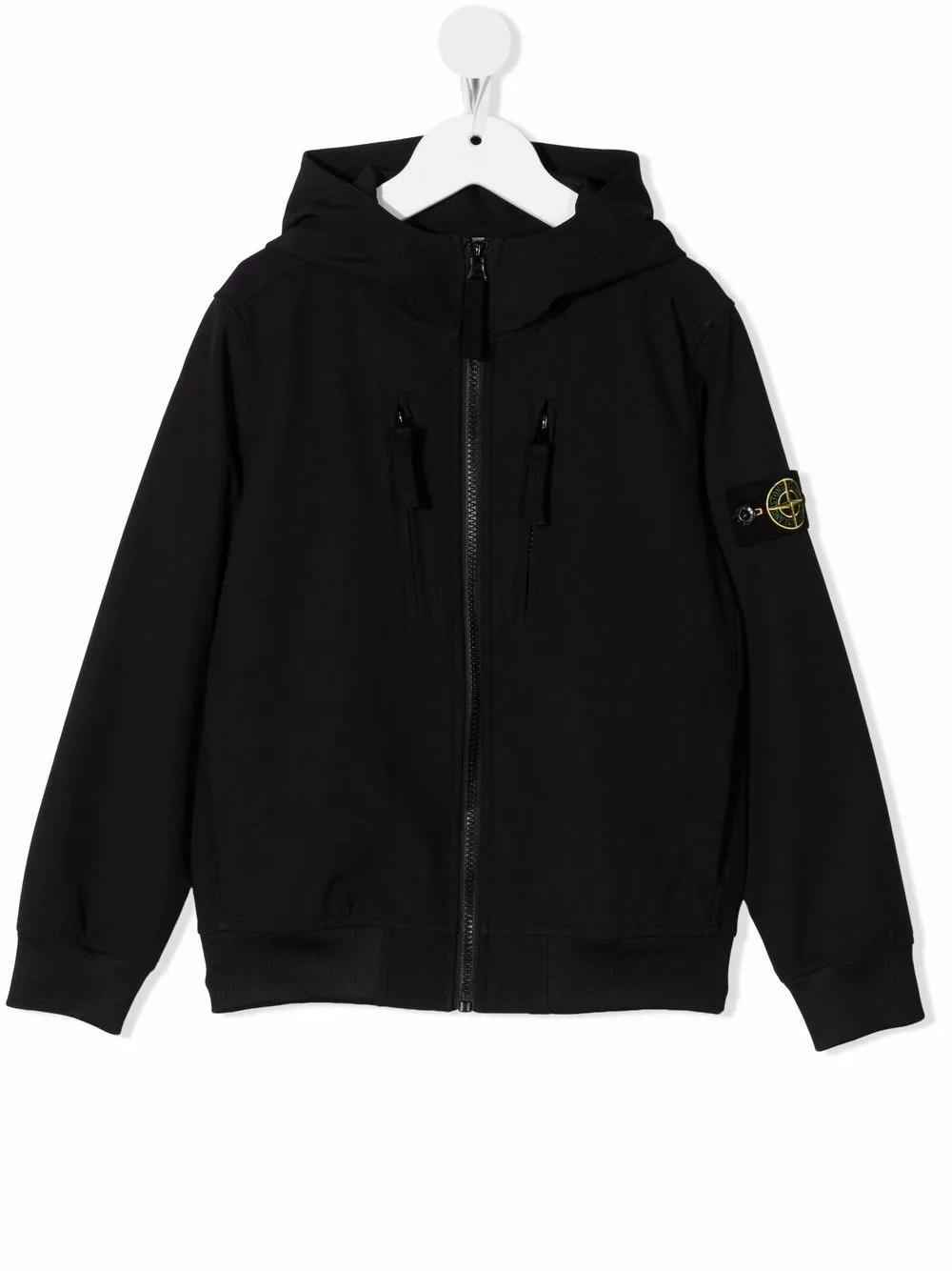 Stone Island Kids Boys Black Cotton Hoodie With Logo In Black