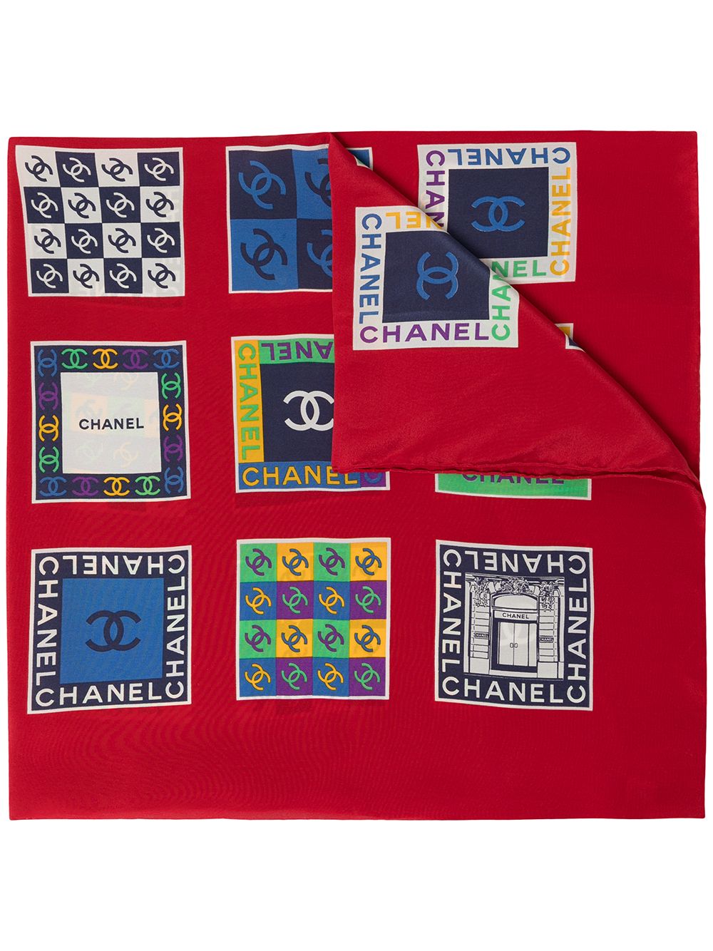 Pre-owned Chanel 1990s Cc Logo-print Silk Scarf In Multicolour