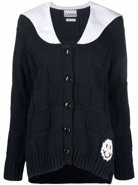 GANNI sailor-collar intarsia-knit cardigan