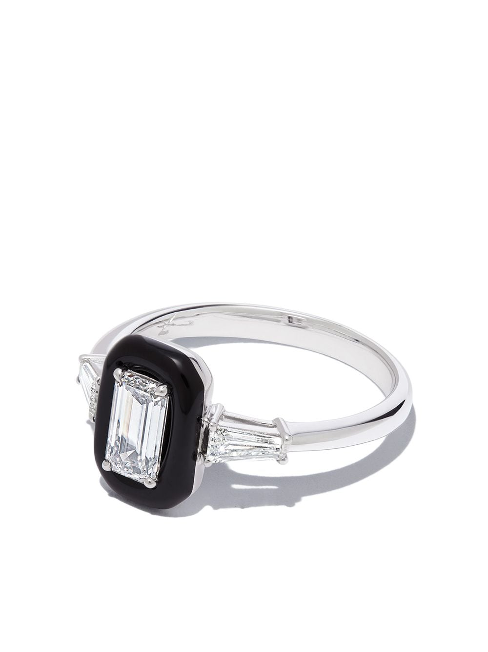 18kt white gold diamond and enamel ring