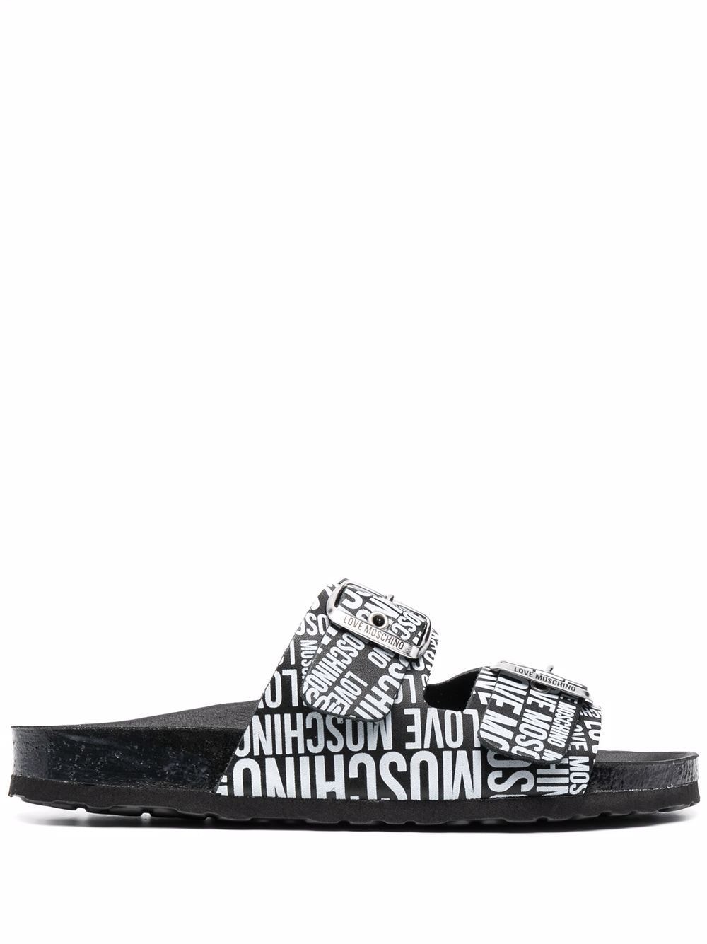 Image 1 of Love Moschino logo-print buckle-fastening sandals