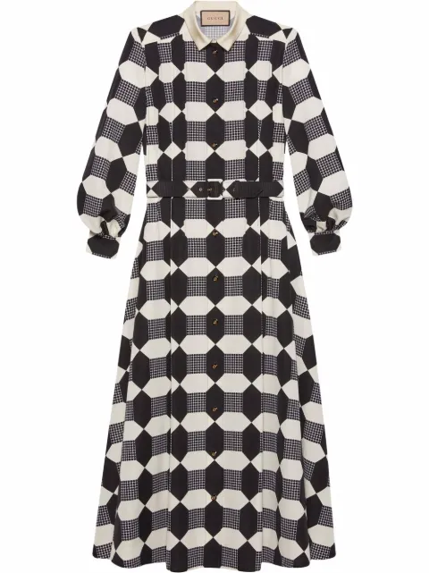 Gucci belted optical-print dress