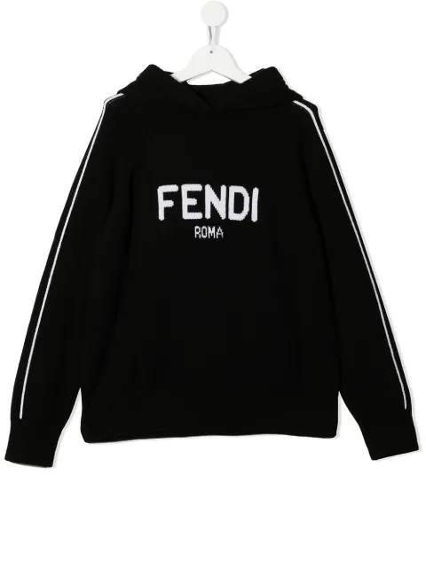 Fendi Kids logo-knit pullover cashmere hoodie 