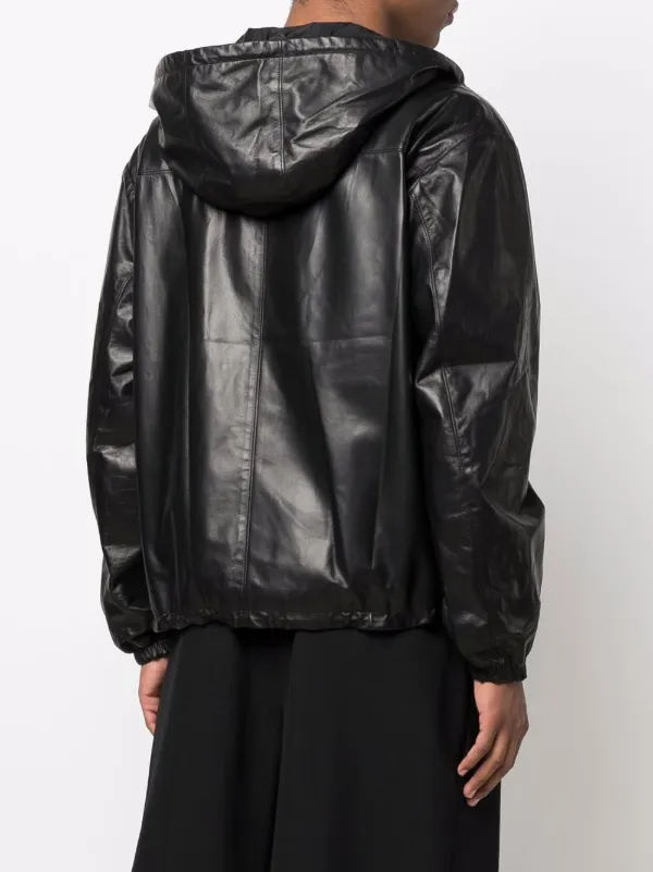 Prada debossed-logo Hooded Leather Jacket Black FARFETCH NO
