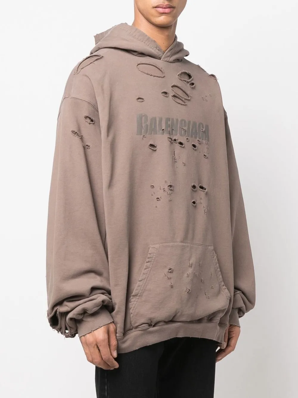 Balenciaga Logo Print distressed-finish Hoodie - Farfetch