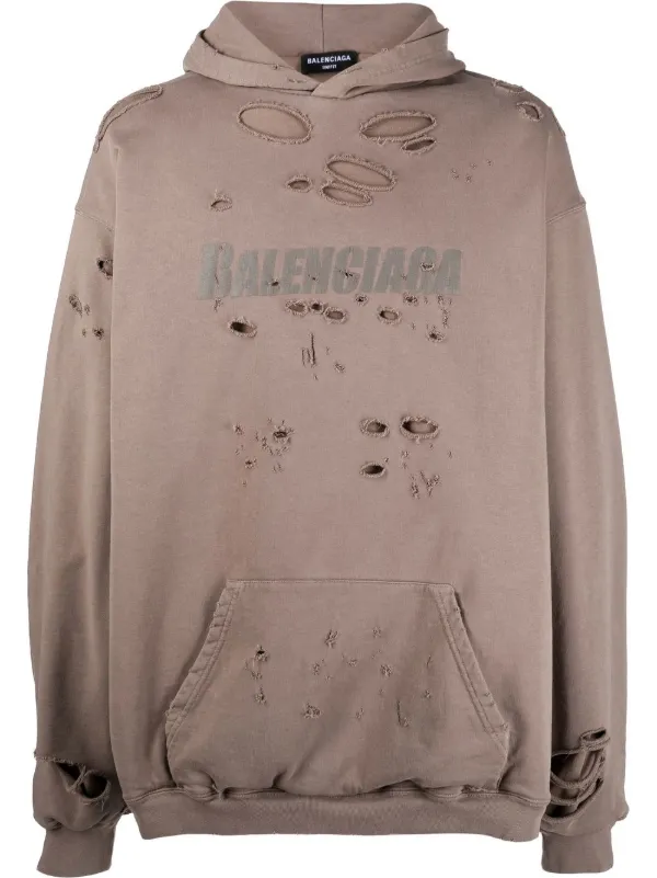 Mens Caps Destroyed Hoodie in Beige  Balenciaga US