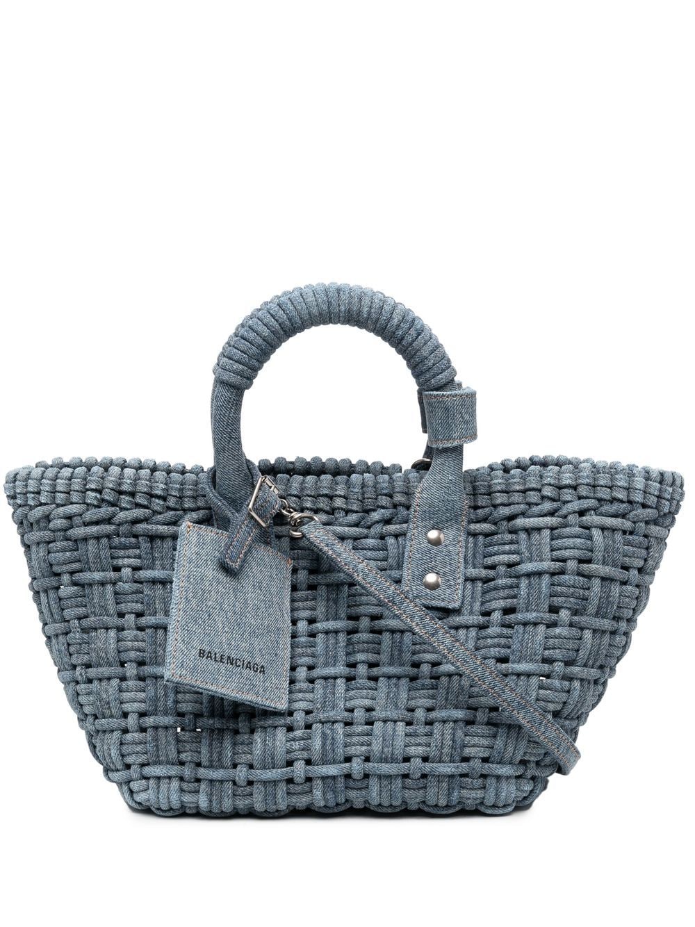 Shop Balenciaga Bistro Denim Bascket Bag In Blue