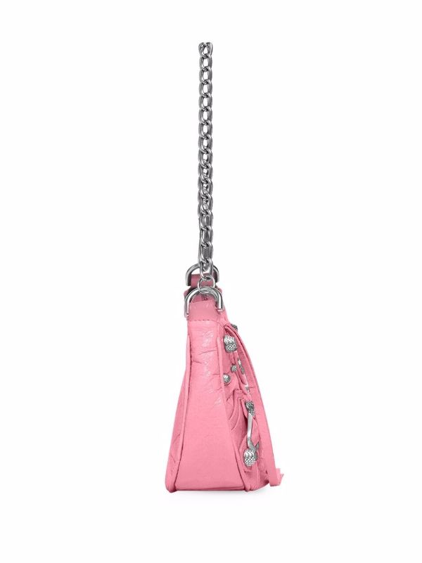 Women's Le Cagole Small Shoulder Bag Crocodile Embossed in Pink