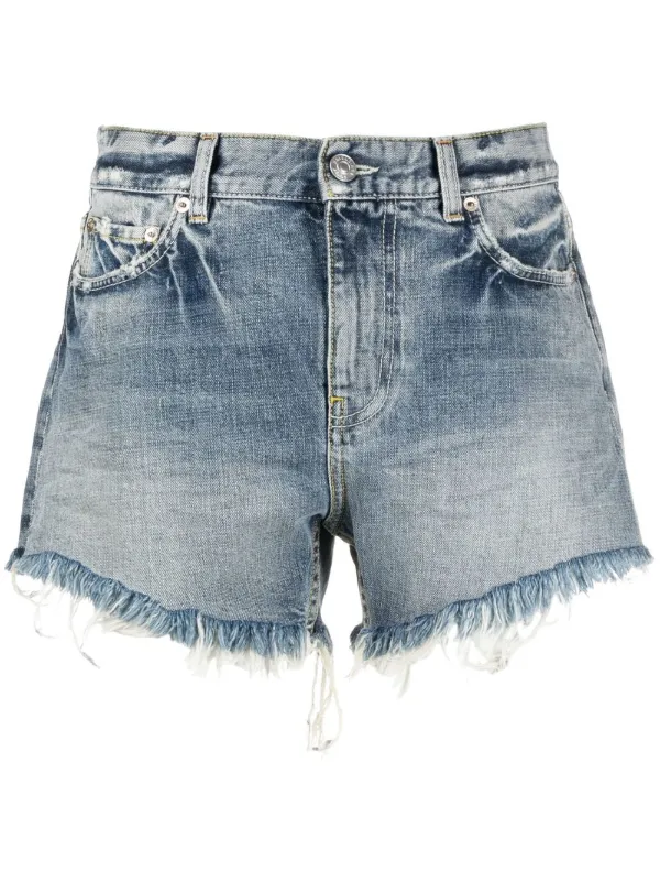 Off-White logo-print frayed-edge Denim Shorts - Farfetch