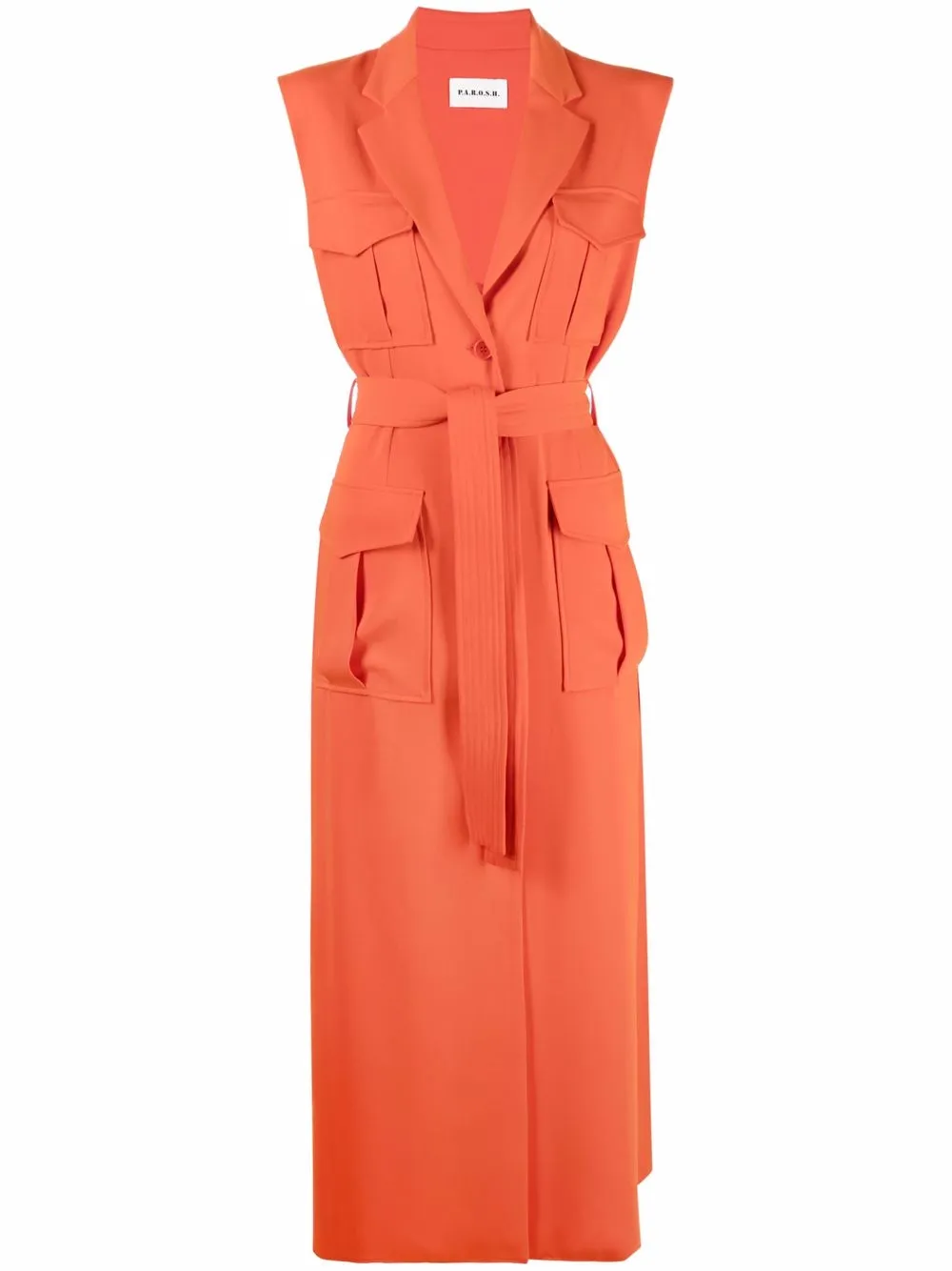 P.A.R.O.S.H. notched-lapels belted shirtdress - Orange