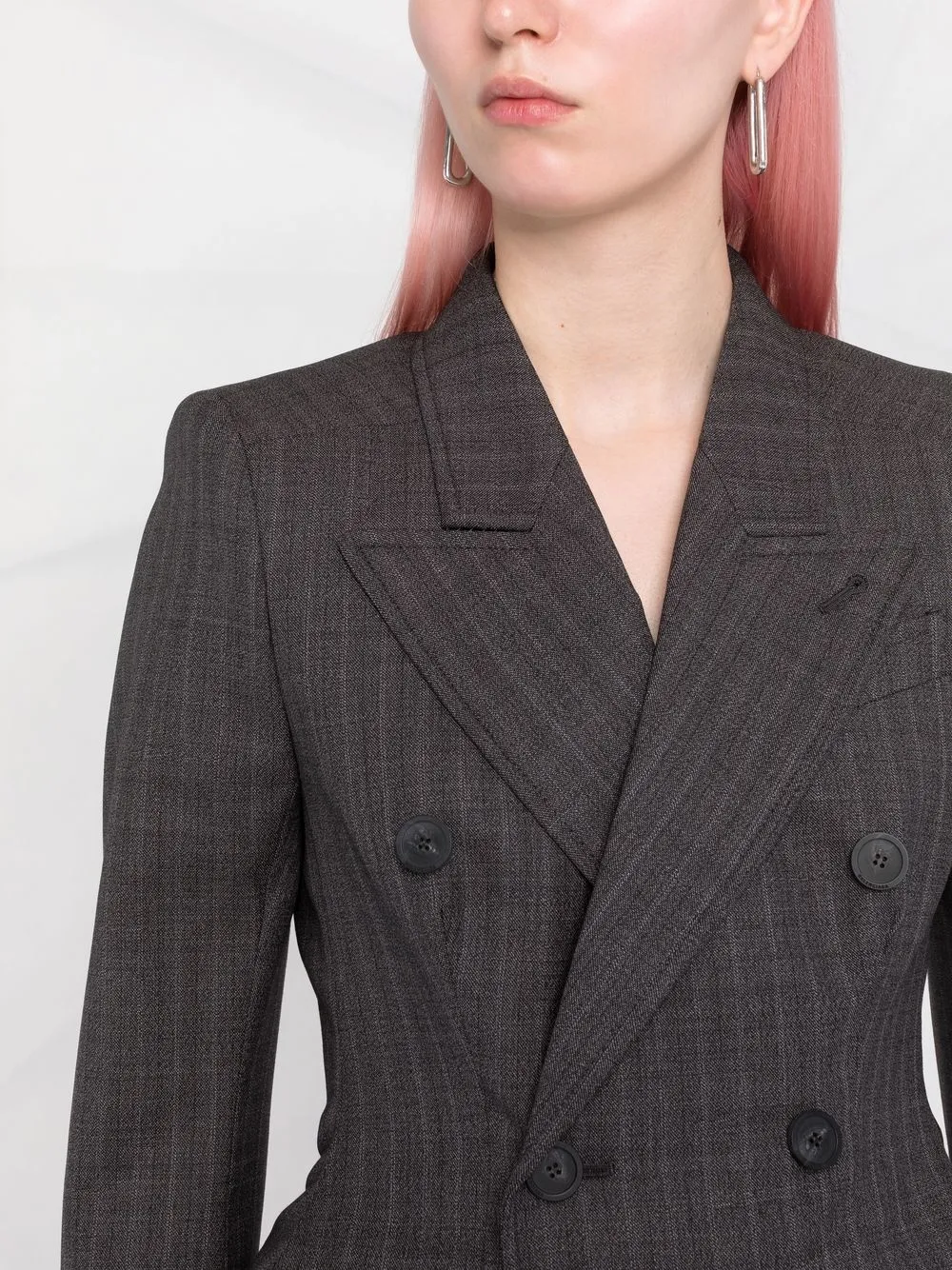 Balenciaga Hourglass Double Breasted Prince Of Wales Checked Wool Blazer In Grey Modesens