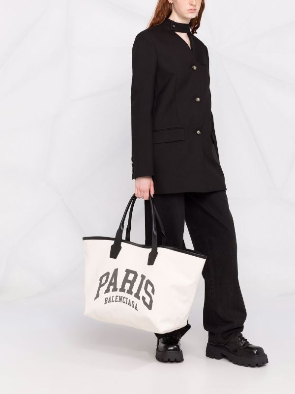 Balenciaga BlackWhite Canvas and Leather Hardware Small Tote Bag  Yoogis  Closet