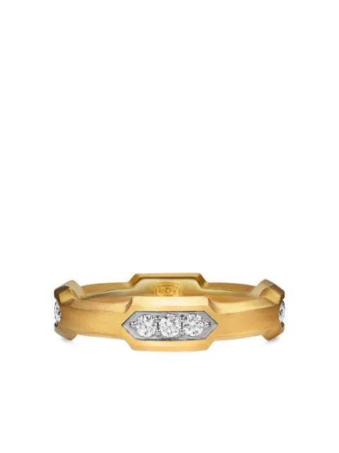 David Yurman 18kt Hex Station Gelbgoldring mit Diamanten (6mm)