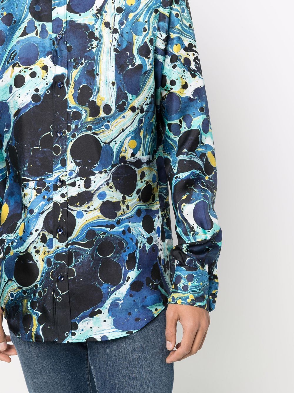 Shop Dolce & Gabbana Marble-print Silk Shirt In Blue