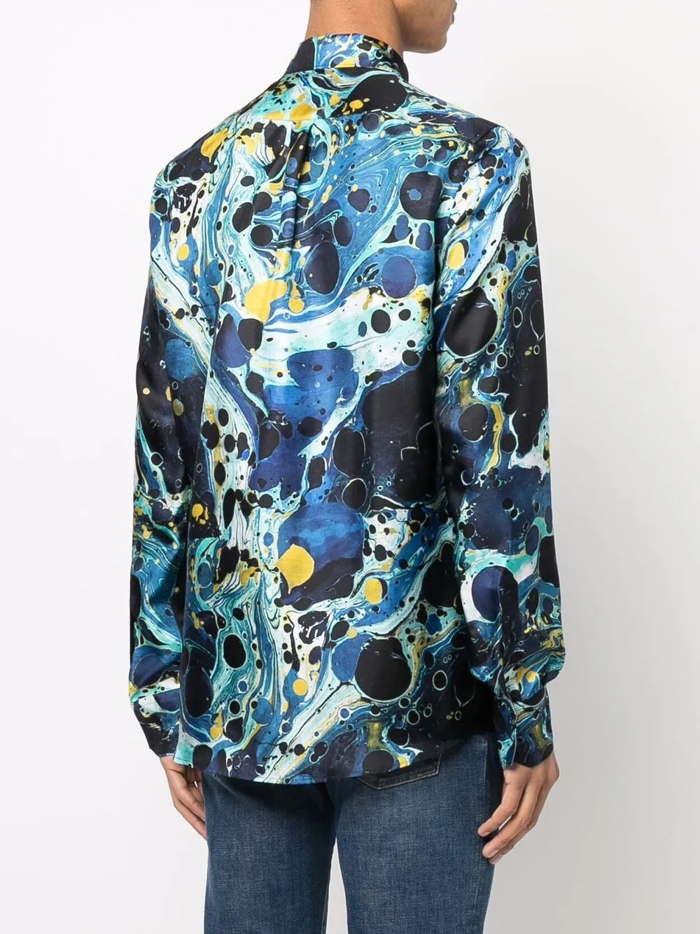 Shop Dolce & Gabbana Marble-print Silk Shirt In Blue