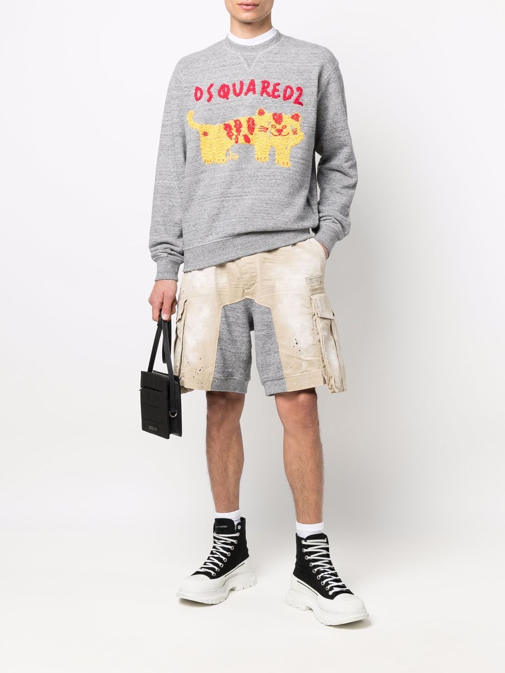 Shop Dsquared2 Tiger-print Jersey Sweatshirt In Grey