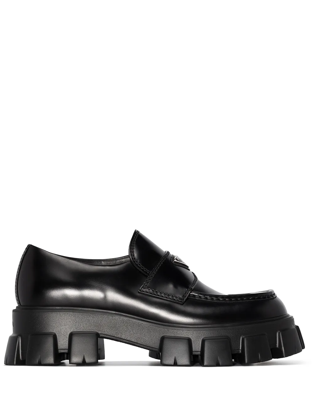 Shop Prada Monolith leather loafers with Express Delivery - FARFETCH