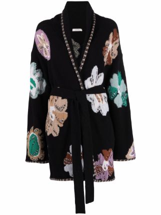 Womens Clothing Jumpers and knitwear Cardigans Dorothee Schumacher Floral Jacquard Cardigan in Black 