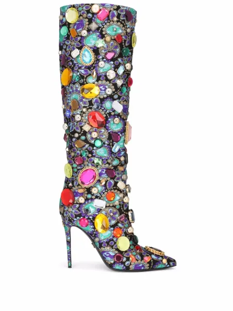 Dolce & Gabbana embroidered jacquard knee-high boots