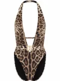 Dolce & Gabbana leopard-print belted swimsuit - Brown