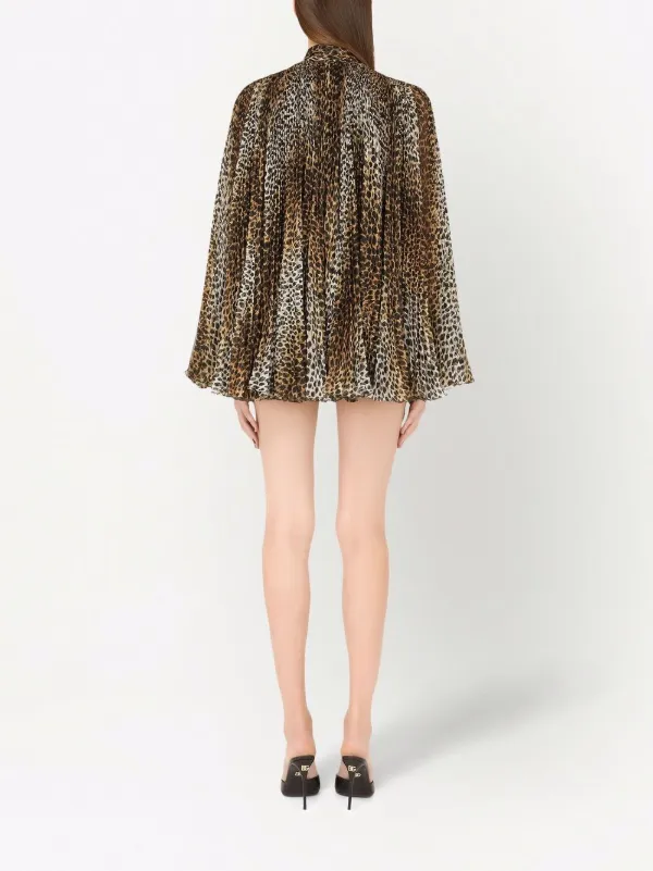 dolce and gabbana leopard sequin dress Dolce & Gabbana Brown Leopard Print Scarf Collared Chiffon Dress - IT38