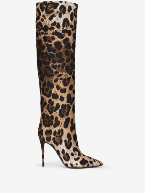 Dolce & Gabbana knæhøje støvler i jacquard med leopardtryk