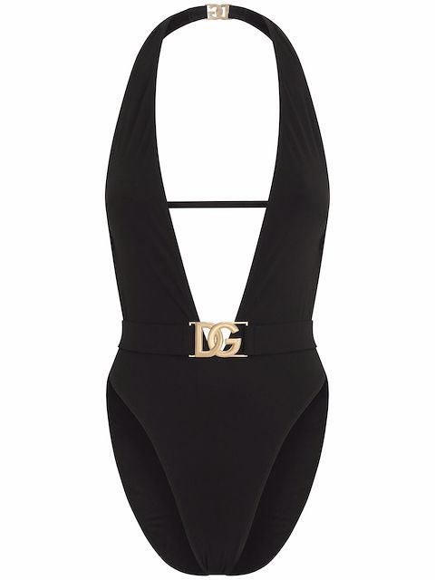 Dolce & Gabbana belted plunge-neck swimsuit