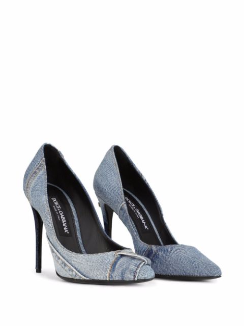 105mm patchwork-denim buckle-detail pumps