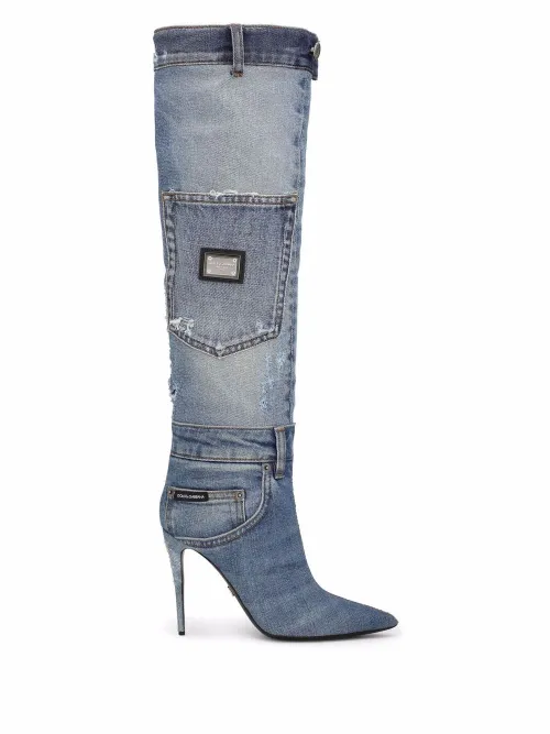 Bottes en jean à design patchwork - Dolce & Gabbana - Modalova