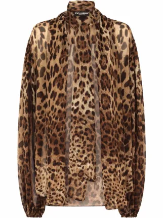 Dolce & Gabbana ドルチェ＆ガッバーナ レオパード ボウタイ ブラウス 