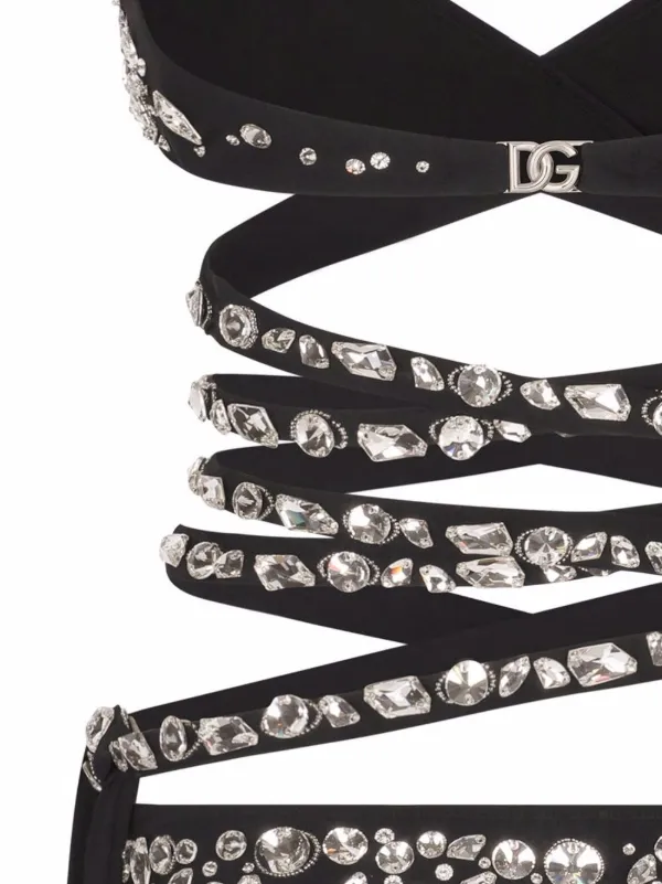 Dolce & Gabbana rhinestone-embellished Crossover Bikini | Black