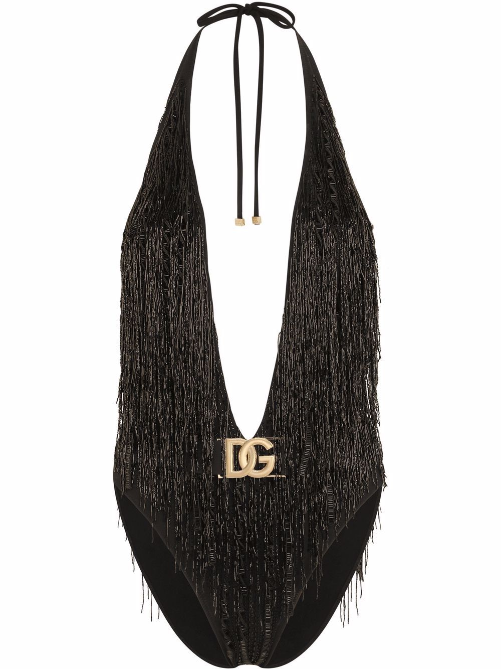 Dolce & Gabbana logo-tag fringed swimsuit – Black