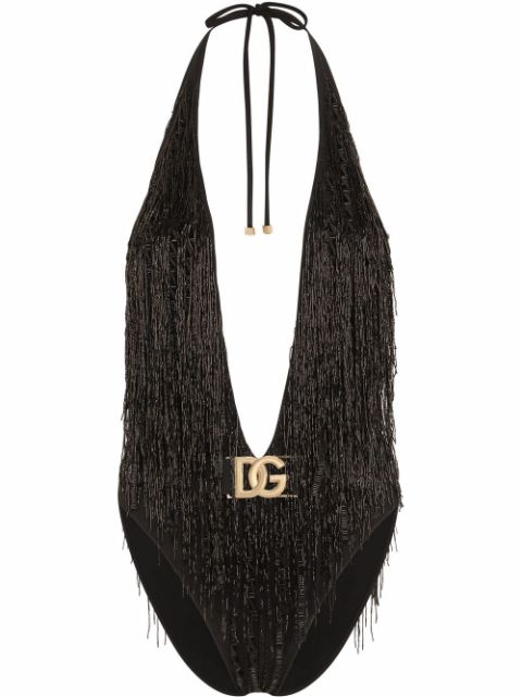 Dolce & Gabbana logo-tag fringed swimsuit Women