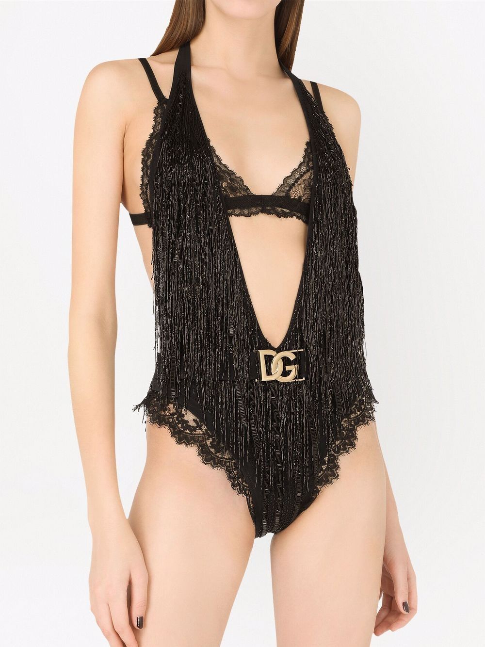 Dolce & Gabbana logo-tag fringed swimsuit Women