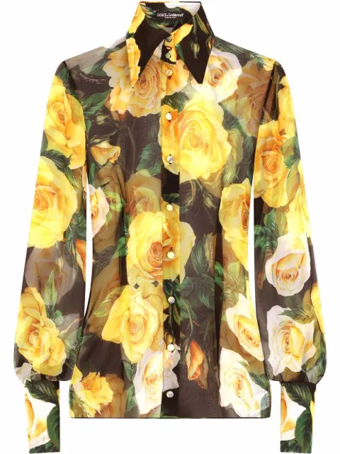 Dolce & Gabbana rose-print silk georgette shirt