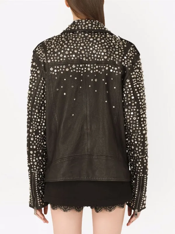Dolce & Gabbana Studded Leather Biker Jacket | Black | FARFETCH
