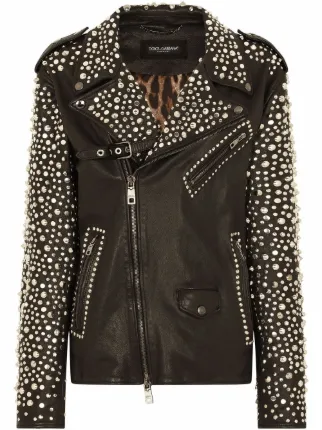 Dolce & Gabbana Studded Leather Biker Jacket | Black | FARFETCH