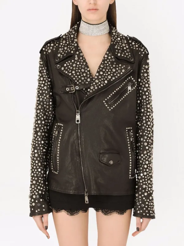 maison de dolce. light jacket black 新品 Dolce & Gabbana Studded Leather Biker Jacket | Black | FARFETCH