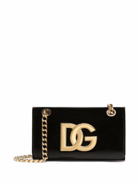 Dolce & Gabbana Small Calfskin Sicily Bag With Iguana-print And Dg Crystal  Logo Patch in Black